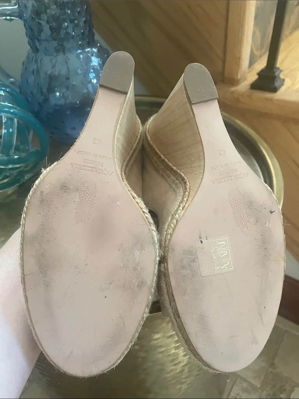 Aquazzura Nude Beige Lace-Up Espadrille Wedge Sandals Size 42 11